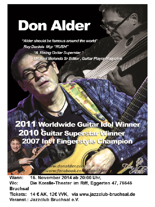 Fingerstyle & Harp Guitar: Don Alder @ Die Koralle - Theater im Riff Nov 16 2014 - Jun 6th @ Die Koralle - Theater im Riff