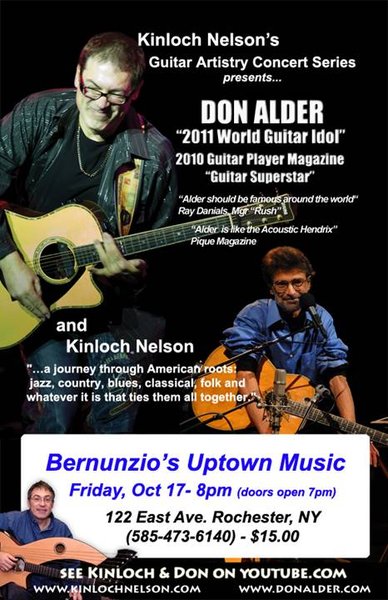 Kinloch Nelson&rsquo;s Guitar Artistry series w/ Award-winning Canadian guitarist Don Alder: Kinloch Nelson, Don Alder @ Bernunzio&rsquo;s Uptown Music Oct 17 2014 - Jun 4th @ Bernunzio&rsquo;s Uptown Music