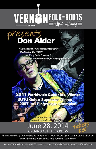 Don Alder in Concert with Opening Act "The Creeks": Don Alder, The Creeks @ Spitfire Lounge, Army Navy & Airforce Jun 28 2014 - Jun 4th @ Spitfire Lounge, Army Navy & Airforce