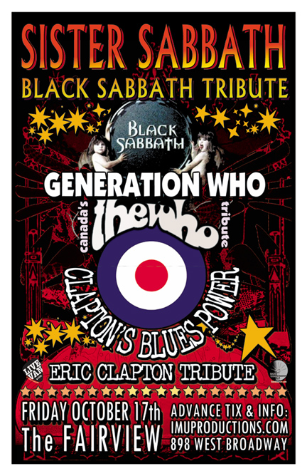 TONIGHT! BLACK SABBATH, The WHO & ERIC CLAPTON Tributes!: Sister Sabbath, Generation Who, Clapton's Blues Power @ Fairview Pub Oct 17 2014 - May 8th @ Fairview Pub