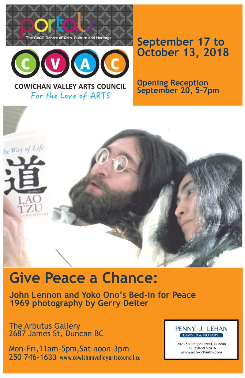 "Give Peace a Chance"  John Lennon and Yoko Ono's 1969 Bed-In for Peace, Photography by Gerry Deiter @ The PORTALS Gallery Sep 17 2018 - Jun 3rd @ The PORTALS Gallery