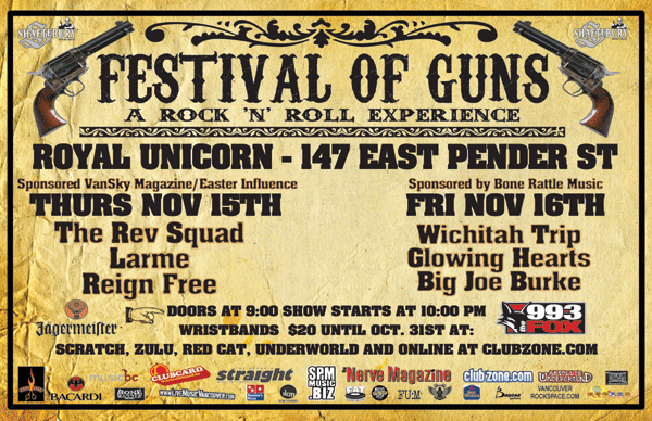 Shaftebury FESTIVAL OF GUNS: Wichita Trip, The Glowing Hearts, Big Joe Trip @ Royal Unicorn Cabaret Nov 16 2007 - May 6th @ Royal Unicorn Cabaret