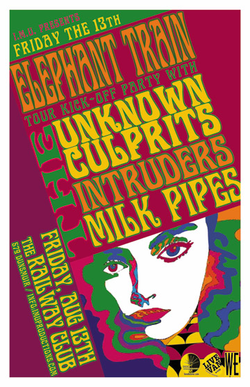 FRIDAY THE 13TH ELEPHANT TRAIN Tour Kick-Off Party w/ guests: Elephant Train, The Unknown Culprits , The Intruders, Milk Pipes @ Railway Club Aug 13 2010 - May 7th @ Railway Club