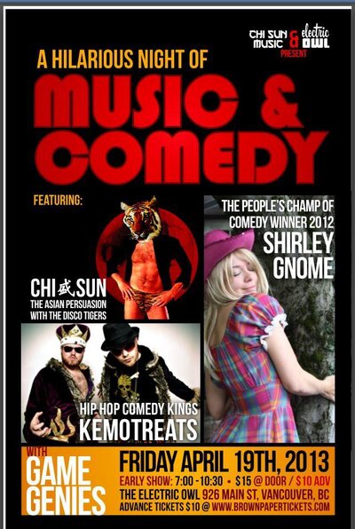 Kemo Treats, Shirley Gnome, Chi Sun "The Asian Persuasion", Game Genies, InBred Ted @ Electric Owl Apr 19 2013 - Jun 23rd @ Electric Owl