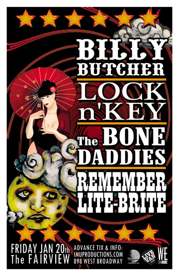 BONE DADDIES FAREWELL SHOW! w/ BILLY BUTCHER, LOCK N' KEY & REMEMBER LITE-BRITE!: Billy Butcher, LOCK 'N' KEY, Bone Daddies, REMEMBER LITE-BRITE @ Fairview Pub Jan 20 2012 - May 6th @ Fairview Pub