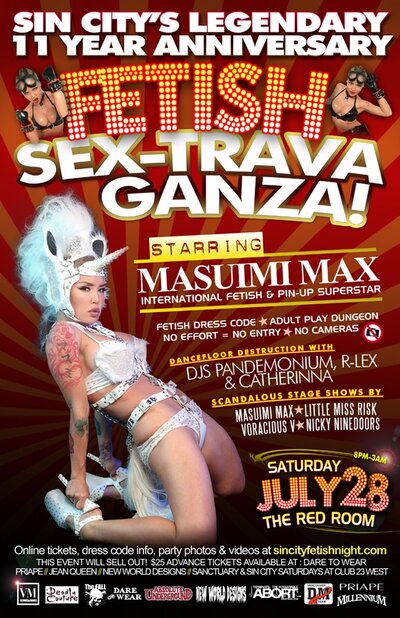 Restricted Entertainment presents SIN CITY 11 YEAR ANNIVERSARY: This year starring international fetish & pin-up superstar  MASU @ The Red Room Jul 28 2012 - Jun 15th @ The Red Room