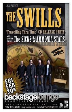 The SWILLS CD Release Party w/ special guests: The SWILLS, The SICKS, Ammonia Stars @ Backstage Lounge Feb 20 2009 - May 16th @ Backstage Lounge