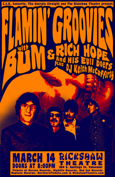Flamin' Groovies, Bum, Rich Hope & his Evil Doers @ Rickshaw Theatre Mar 14 2015 - May 15th @ Rickshaw Theatre