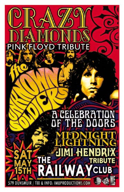 FLOYD, DOORS & HENDRIX! 3 CLASSIC ROCK TRIBUTES JOIN PSYCHEDLIC FORCES!: Crazy Diamonds, The Unknown Soldiers, Midnight Lightning @ Railway Club May 15 2010 - May 8th @ Railway Club
