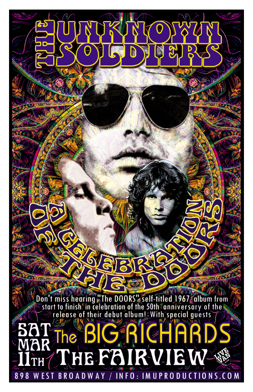 The Doors 50th Anniversary Celebration: The Unknown Soldiers, The Big Richards @ Fairview Pub Mar 11 2017 - May 7th @ Fairview Pub