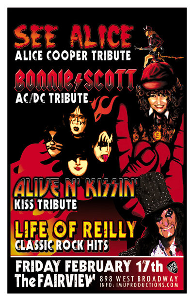SEE ALICE, BONNIE SCOTT, Alive n' Kissin', LIFE OF REILLY @ Fairview Pub Feb 17 2017 - May 6th @ Fairview Pub