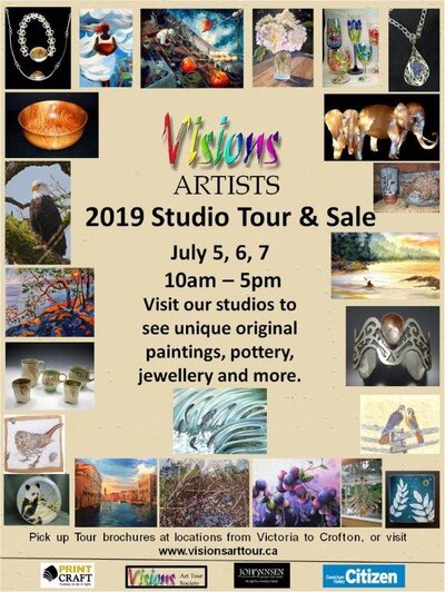 Visions Art Studio Tour: Watercolourist Harold Allandson, Metalsmith Lynn Williams, Photographer Neil Fatin, Painter Catherine Taron, Potter Lyndsay Hunley, Painter Catherine Fraser, Potter/Jewellery-Rosemary Danaher, Watercolourist Sue Coleman, Silversmith Joanne Kimm, Franziska Ditter, Silversmith Michele Heath, Painter Carolyn McDonald, Painter/Multimedia Anna Milton, Painter Joane Moran, Painter Linda Yurgensen, Jewellery artist Karen Bottcher, Glass Painter Terry Harrison, Painter Bev Robertson, Painter Roger Jackson, Photographer Nathalie Mansey, Pencil/Pastel Artist Donna Birtwistle, Photographer/Writer Brigette Furlonger @ 21 Art Studios in the Cowichan Valley - Jul 05, 2019