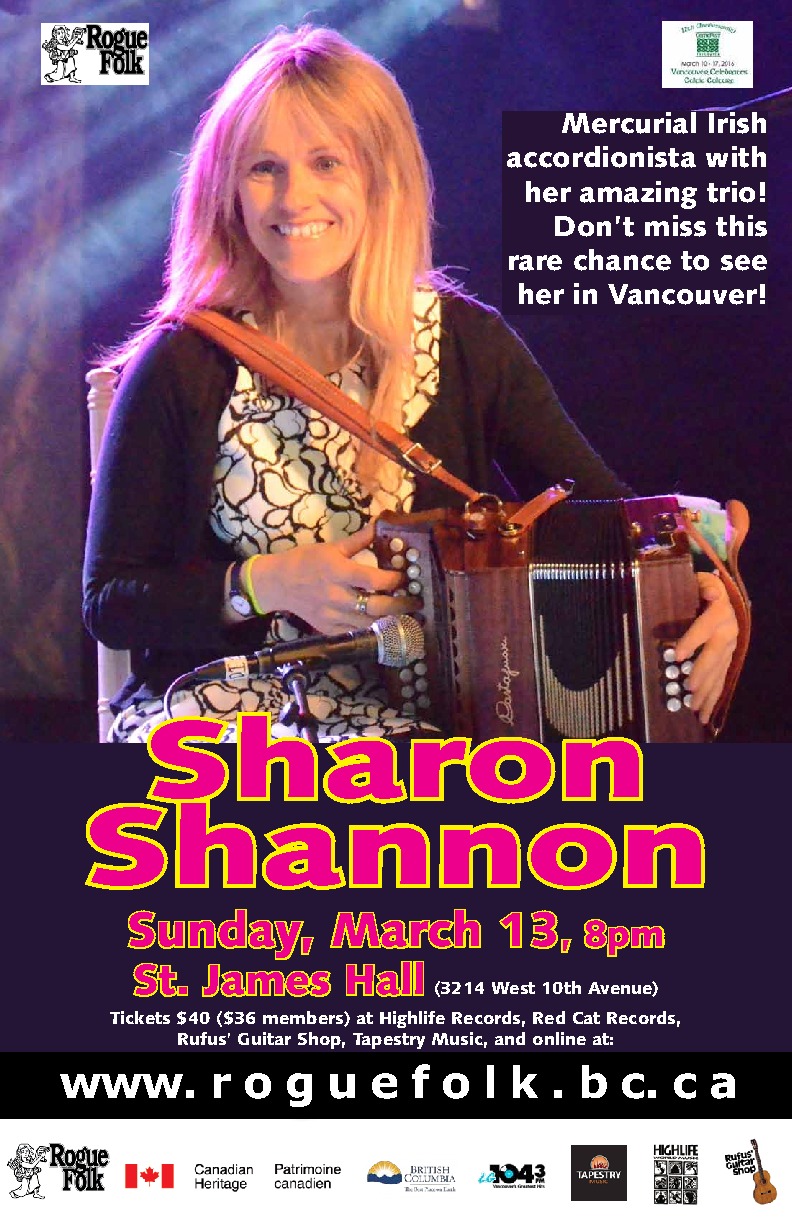 Sharon Shannon @ St. James Community Hall Mar 13 2016 - Jun 23rd @ St. James Community Hall