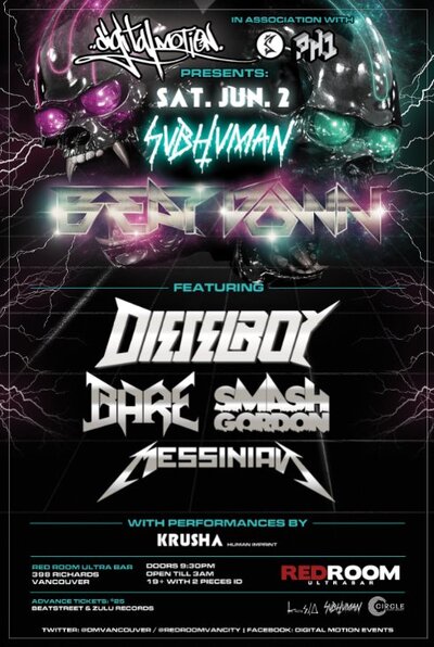 The SubHuman Tour w/: Dieselboy, Bare, Smash Gordon, Messinian, Krusha @ The Red Room Jun 2 2012 - Jun 14th @ The Red Room
