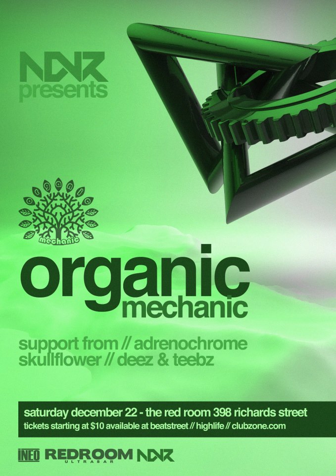 NDVR events presents an audio-visual experience featuring: ORGANIC MECHANIC (w/ support from), Adrenochrome, Skullflower , DEEZ & TEEBZ @ The Red Room Dec 22 2012 - Jun 13th @ The Red Room
