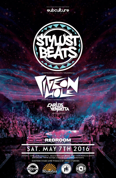 SUBcultureSaturdays feat: STYLUST BEATS, Pigeon Hole, Carlos Vendetta @ The Red Room May 7 2016 - Jun 23rd @ The Red Room