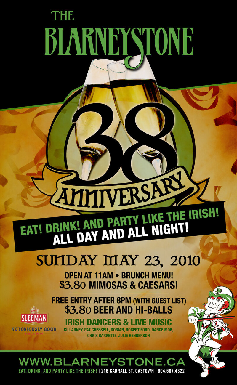 Join us for our 38th Anniversary! @ Blarney Stone May 23 2010 - Jun 10th @ Blarney Stone