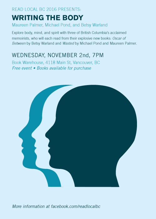 Writing the Body: Betsy Warland, Michael Pond, Maureen Palmer @ Book Warehouse 4118 Main St, Vancouver, BC Nov 2 2016 - May 14th @ Book Warehouse 4118 Main St, Vancouver, BC