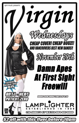 Virgin Wednesdays!: Damn Apes, At First Sight, FREEWILL @ The Lamplighter Nov 29 2006 - May 6th @ The Lamplighter