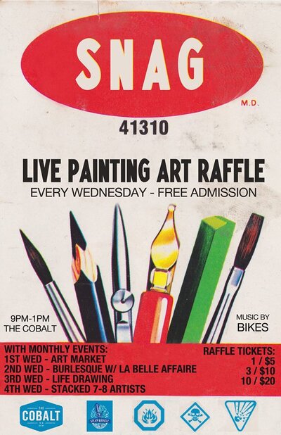 SNAG: Weekly live painting art raffle: Ilya Viryachev, Brayden Eshuis, Stefan Tosheff, Jace Junggyu Kim, TerbyWonder @ The Cobalt Mar 26 2014 - May 7th @ The Cobalt