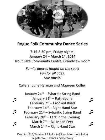 Family Dance: The Sybaritic String Band, Maureen Collier (caller) @ Trout Lake Community Centre Jan 24 2014 - May 19th @ Trout Lake Community Centre