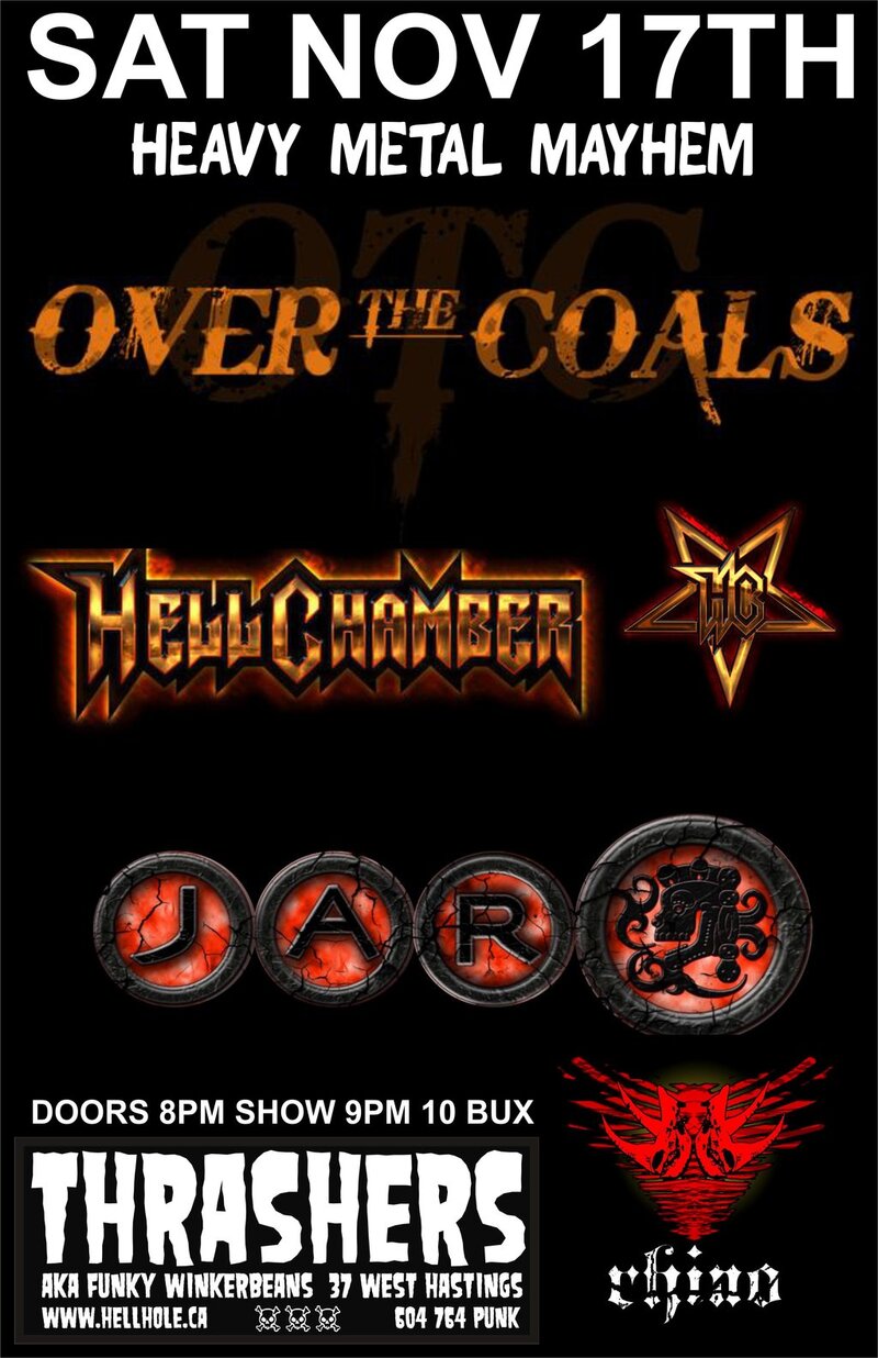 Over the Coals, Hellchamber, Jar, Rhino @ Funky Winker Beans Nov 17 2012 - May 7th @ Funky Winker Beans