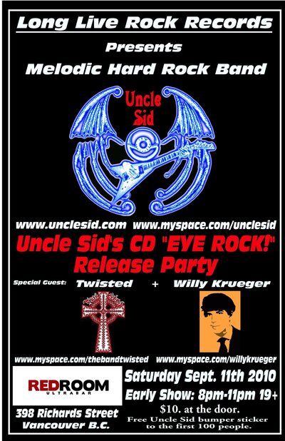 Uncle Sid CD Release Party!: Uncle Sid, Twisted, Will Krueger @ The Red Room Sep 11 2010 - May 7th @ The Red Room