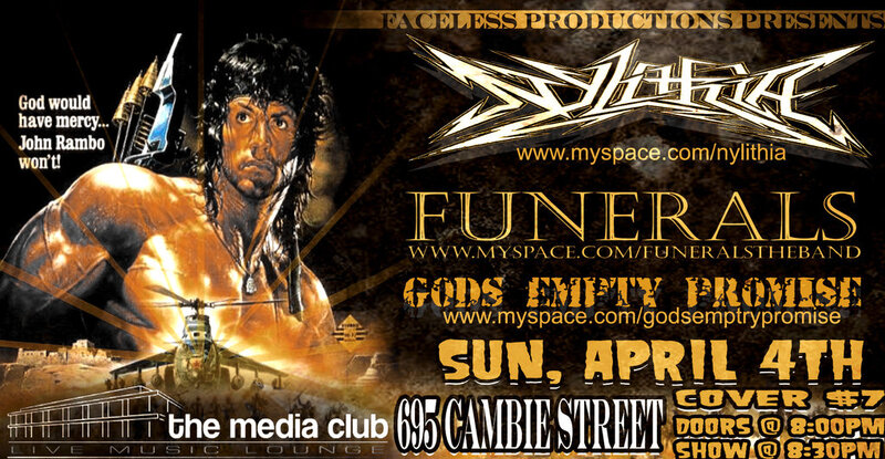 Nylithia, Funerals, Gods Empty Promise @ The Media Club Apr 4 2010 - May 19th @ The Media Club