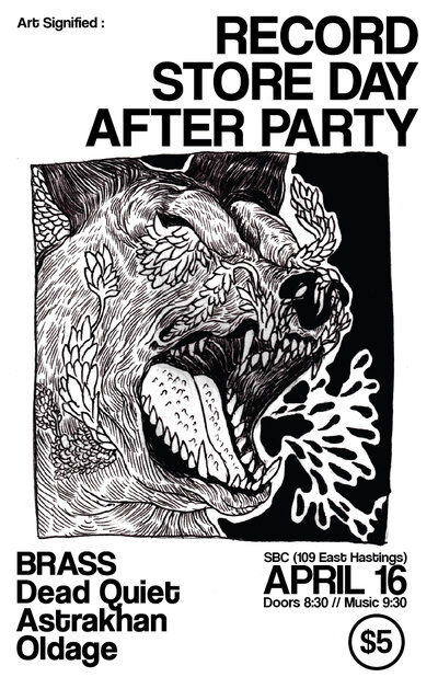 RECORD STORE DAY AFTER PARTY: Brass, Dead Quiet, Astrakhan, Oldage @ SBC Restaurant Apr 16 2016 - May 7th @ SBC Restaurant
