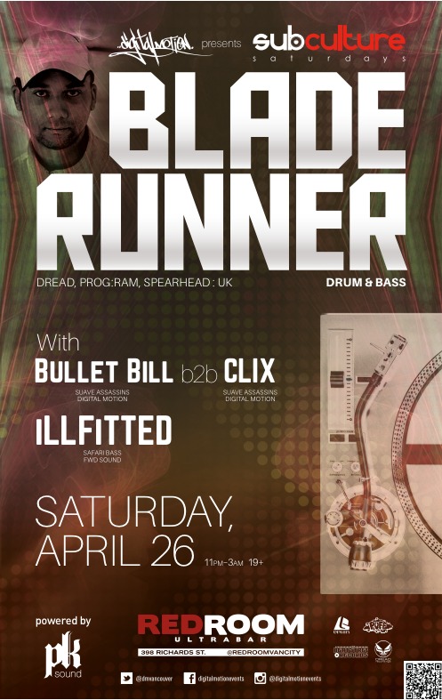 SUBculture Saturday's w/: BLADERUNNER, Bullet Bill , CLIX  , iLLFiTTED @ The Red Room Apr 26 2014 - Jun 10th @ The Red Room