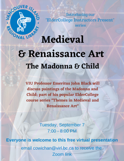 Art Works Featuring Madonna & Child @ Vancouver Island Regional Library (Cowichan Branch) Sep 7 2021 - May 30th @ Vancouver Island Regional Library (Cowichan Branch)