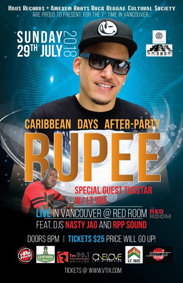 Caribbean Days After-Party!: Rupee, TugStar, DJ Lt. Irie @ The Red Room Jul 29 2018 - Jun 18th @ The Red Room