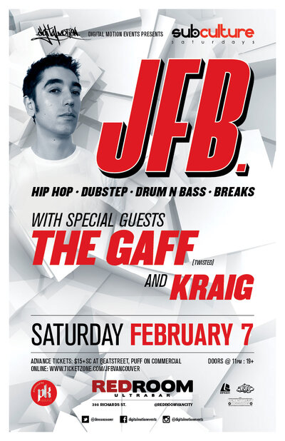 JFB, The Gaff, Kraig, SUBculture Saturdays @ The Red Room Feb 7 2015 - May 1st @ The Red Room