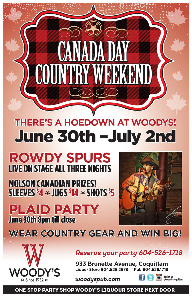Canada Day Country Long Weekend: Rowdy Spurs  @ Woody's Pub Jun 30 2016 - May 6th @ Woody's Pub