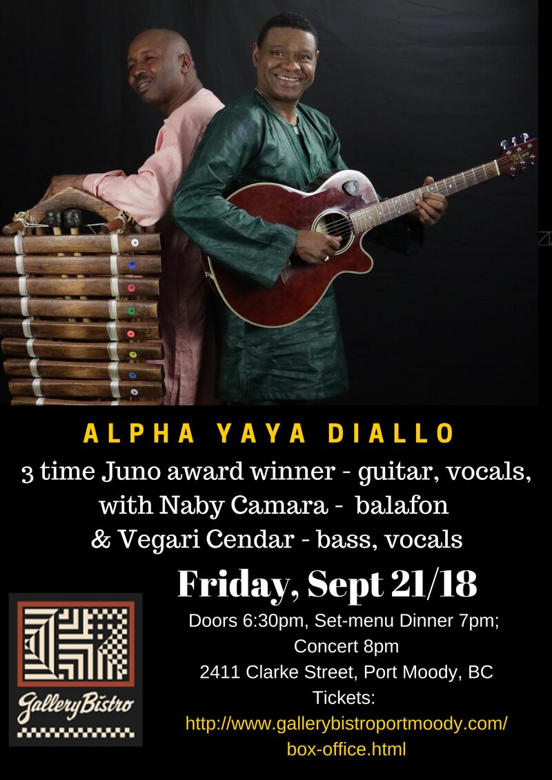Alpha Yaya Diallo, Naby Camara, Vegari Cendar @ Gallery Bistro Sep 21 2018 - May 13th @ Gallery Bistro