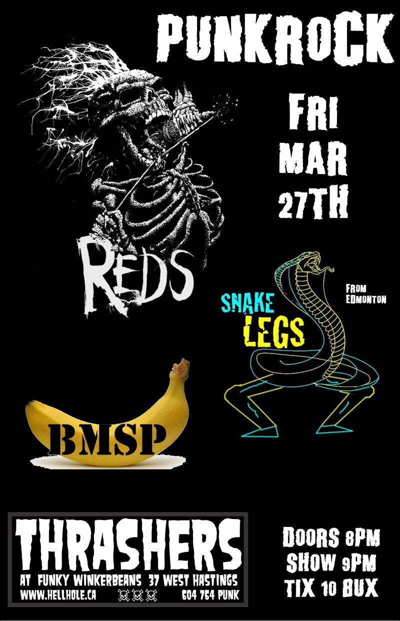 Reds, SNAKE LEGS, Banana Mama Silver Pants @ Funky Winker Beans Mar 27 2015 - Jun 23rd @ Funky Winker Beans