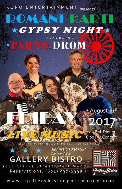 Romani Rarti-Gypsy Night: Parno Drom @ Gallery Bistro Aug 11 2017 - May 13th @ Gallery Bistro