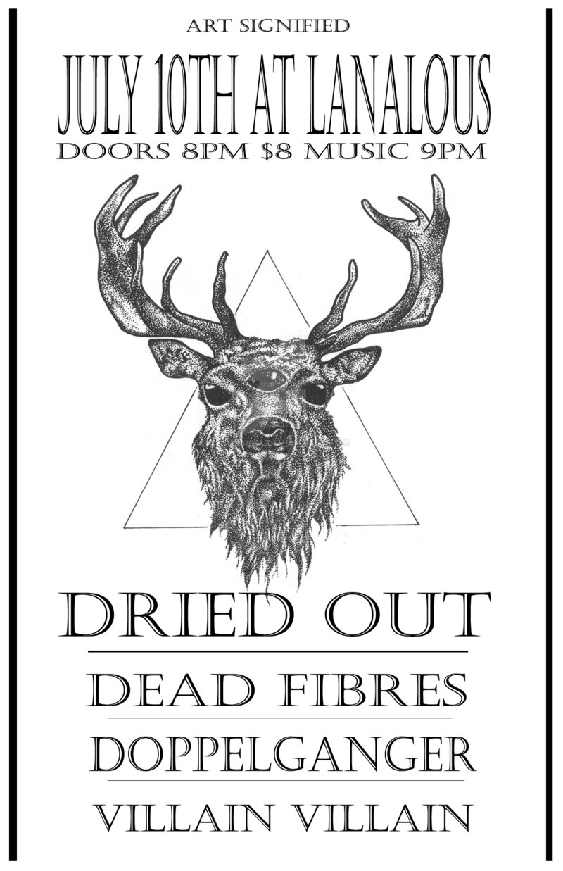 Dried Out, THE DEAD FIBRES, Doppelganger, VILLAIN VILLAIN @ LanaLou's Jul 10 2016 - Jun 13th @ LanaLou's