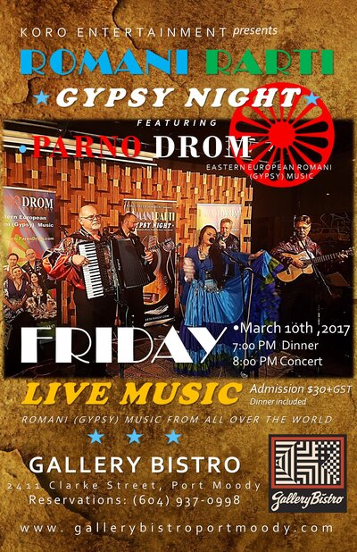 Romani Rarti-Gypsy Night: Parno Drom @ Gallery Bistro Mar 10 2017 - May 13th @ Gallery Bistro