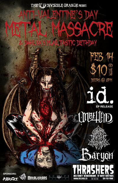ANTI-VALENTINE'S DAY METAL MASSACRE: id., Unbeheld, Harvest The Infection, Baryon @ Funky Winker Beans Feb 14 2015 - May 6th @ Funky Winker Beans