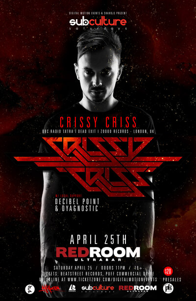 CRISSY CRISS, Decibel Point , DYAGNOSTIC  @ The Red Room Apr 25 2015 - Jun 19th @ The Red Room