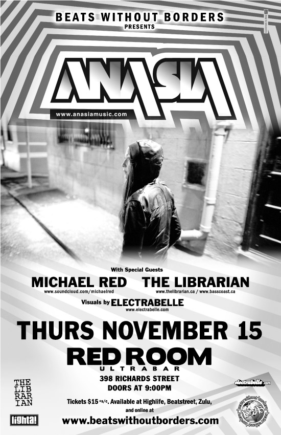 BEATS WITHOUT BORDERS PRESENTS: ANASIA , Michael Red, The Librarian @ The Red Room Nov 15 2012 - May 8th @ The Red Room