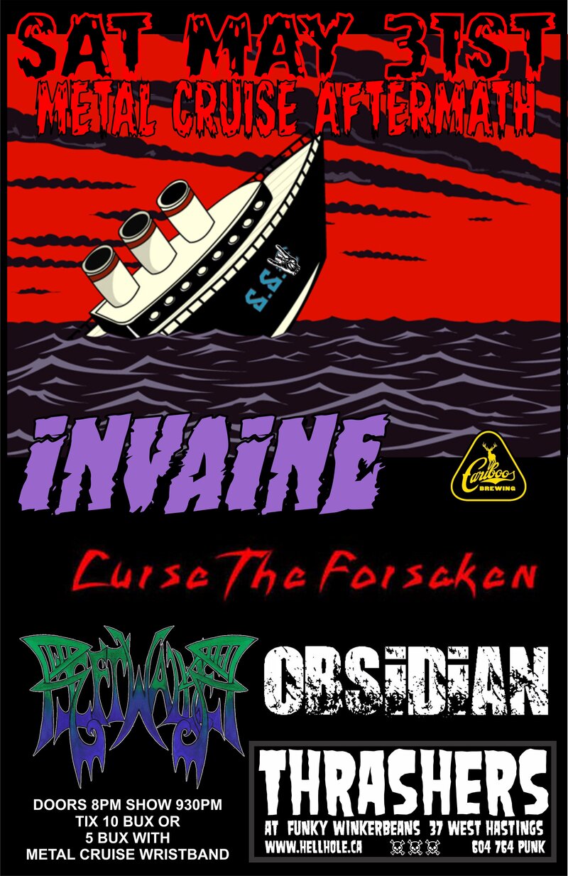 METAL CRUISE AFTERMATH~~: Invaine, Curse the Forsaken, Riftwalker, Obsidian @ Funky Winker Beans May 31 2014 - May 6th @ Funky Winker Beans
