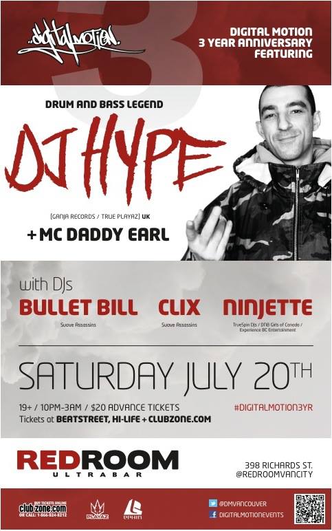 #DIGITALMOTION3YR ANNIVERSARY W/ DnB LEGEND:  DJ HYPE ,  MC DADDY EARL @ The Red Room Jul 20 2013 - Jun 19th @ The Red Room