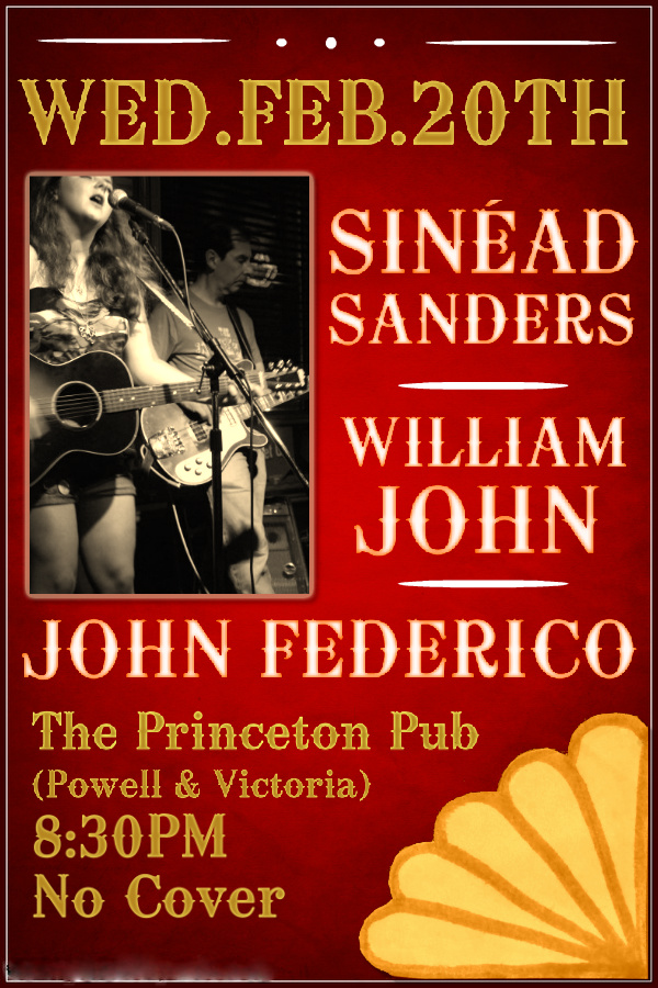 Sin&eacute;ad Sanders, William John, John Federico @ Princeton Pub Feb 20 2013 - May 8th @ Princeton Pub