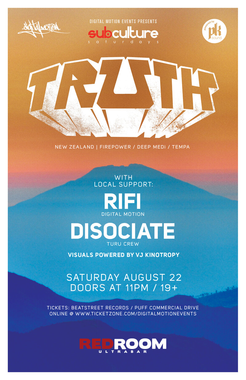 SUBcultureSaturdays: TRUTH , RIFI, Disociate @ The Red Room Aug 22 2015 - Jun 12th @ The Red Room