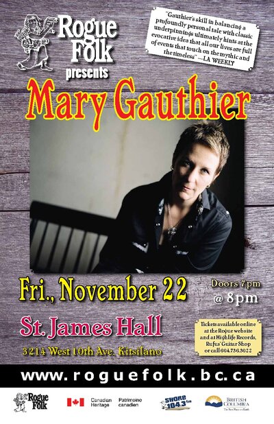 Mary Gauthier @ St. James Community Hall Nov 22 2013 - Jun 22nd @ St. James Community Hall