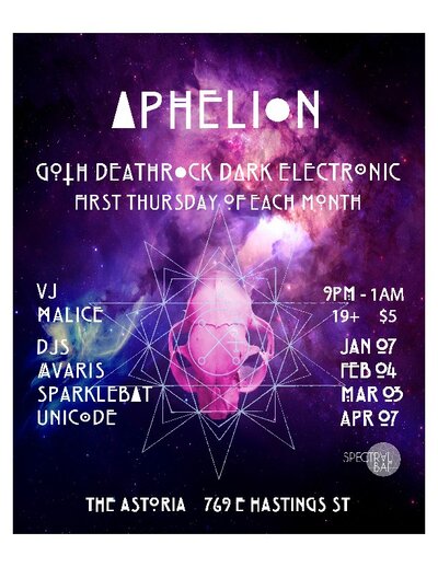 Aphelion: Dj Avaris, Dj Sparklebat, DJ Unicode, VJ Malice @ The Astoria  Mar 3 2016 - May 6th @ The Astoria 