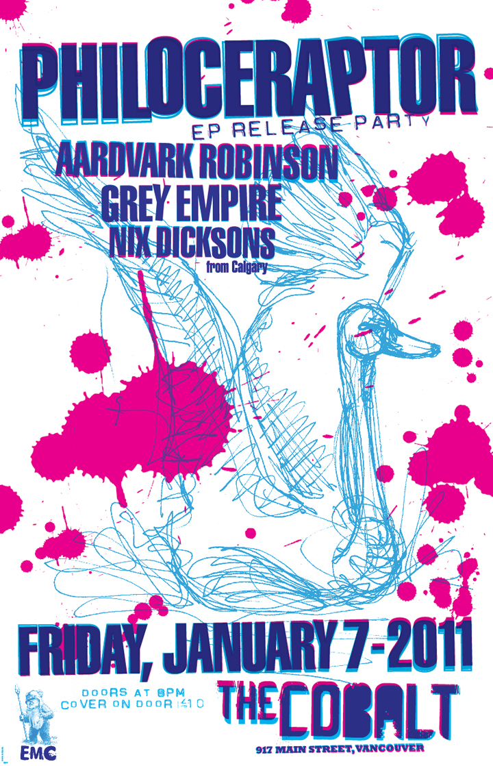 PHILOCERAPTOR EP RELEASE PARTY: Philoceraptor, Aardvark Robinson, Grey Empire, The Nix Dicksons @ The Cobalt Jan 7 2011 - May 8th @ The Cobalt