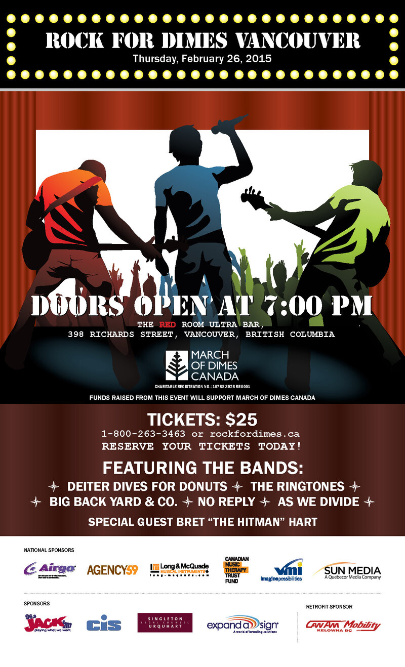ROCK FOR DIMES VANCOUVER 2015 @ The Red Room Feb 26 2015 - Jun 19th @ The Red Room
